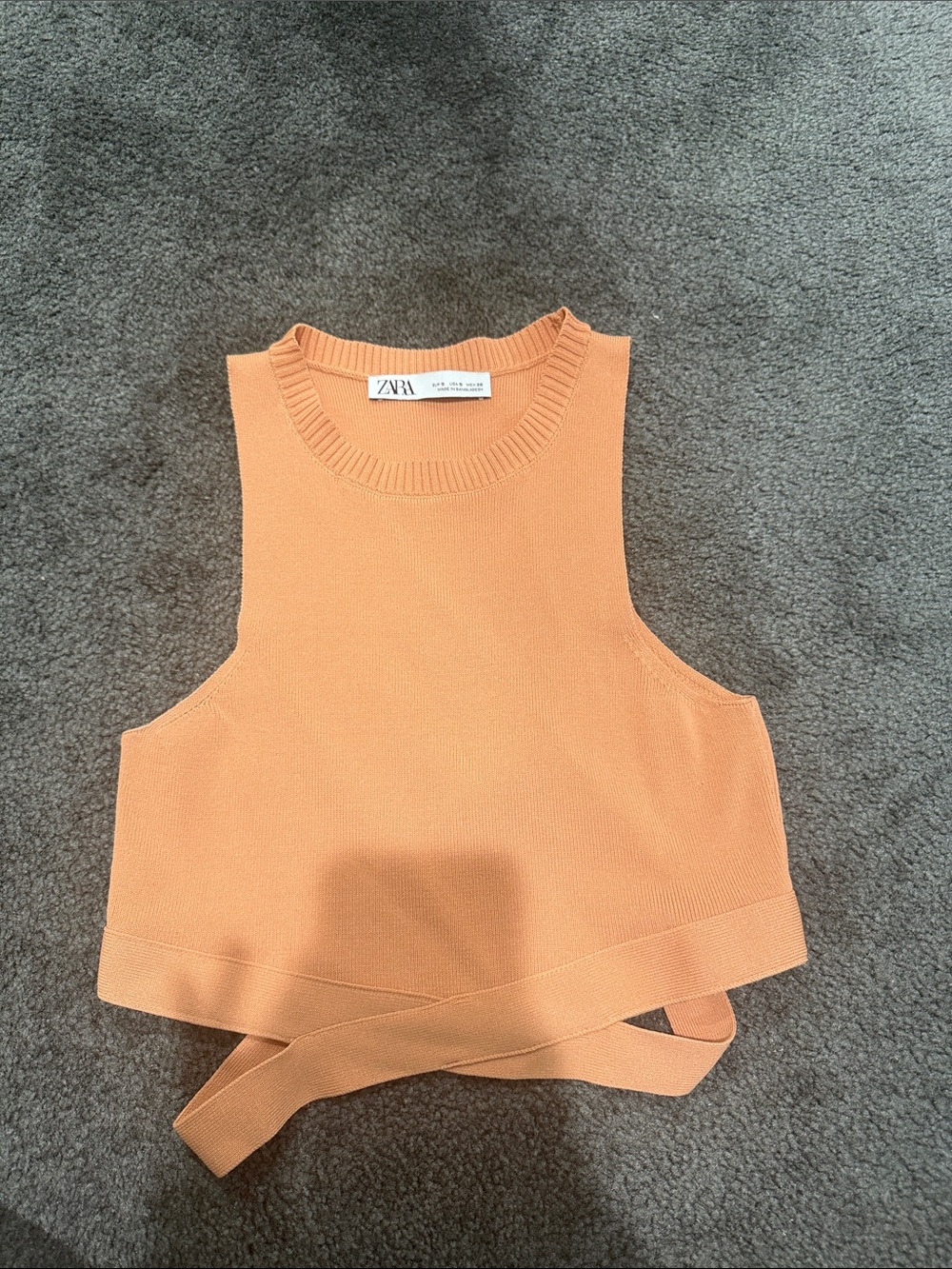 Zara Peach Knit Crop Tank with Tie Waistband